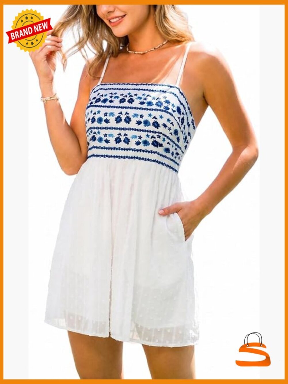 Women's Boho Floral Romper Spaghetti Strap Smocked Swiss Dot Wide Leg with